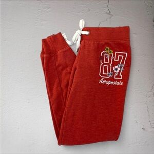 Y2K Aesthetic Aeropostale Red Embroidered Floral '87' Logo Jogger Sweatpants